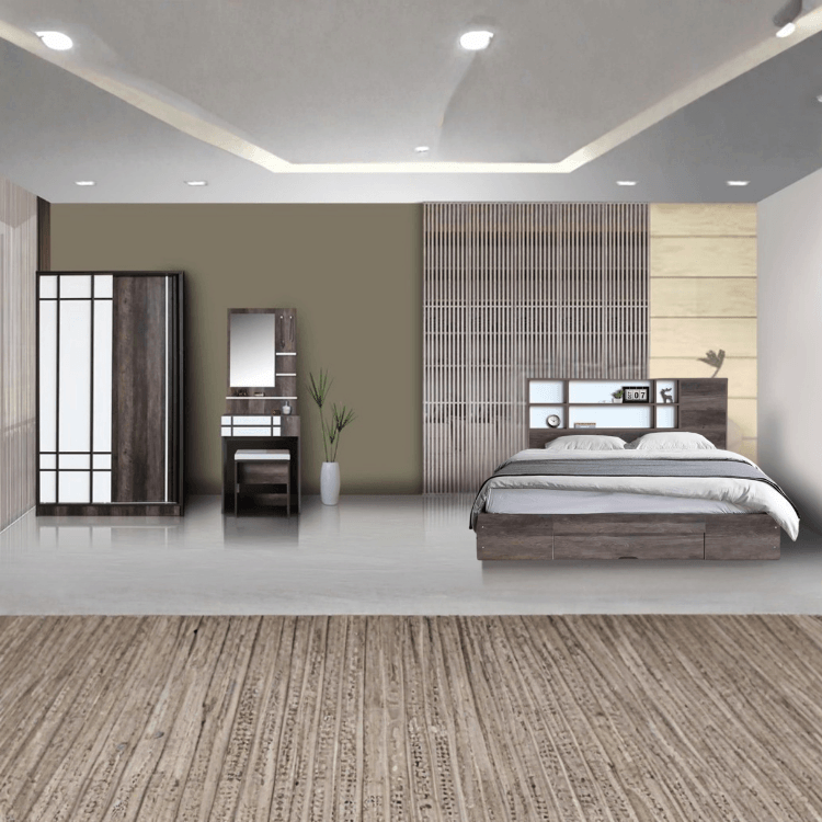 ชุดห้องนอน + ที่นอนสปริง 6 ฟุต WISDOM DESIGN FURNITURE รุ่น NANA-M สี มอคค่า/ขาว ลิ้นชักท้ายเตียง_5